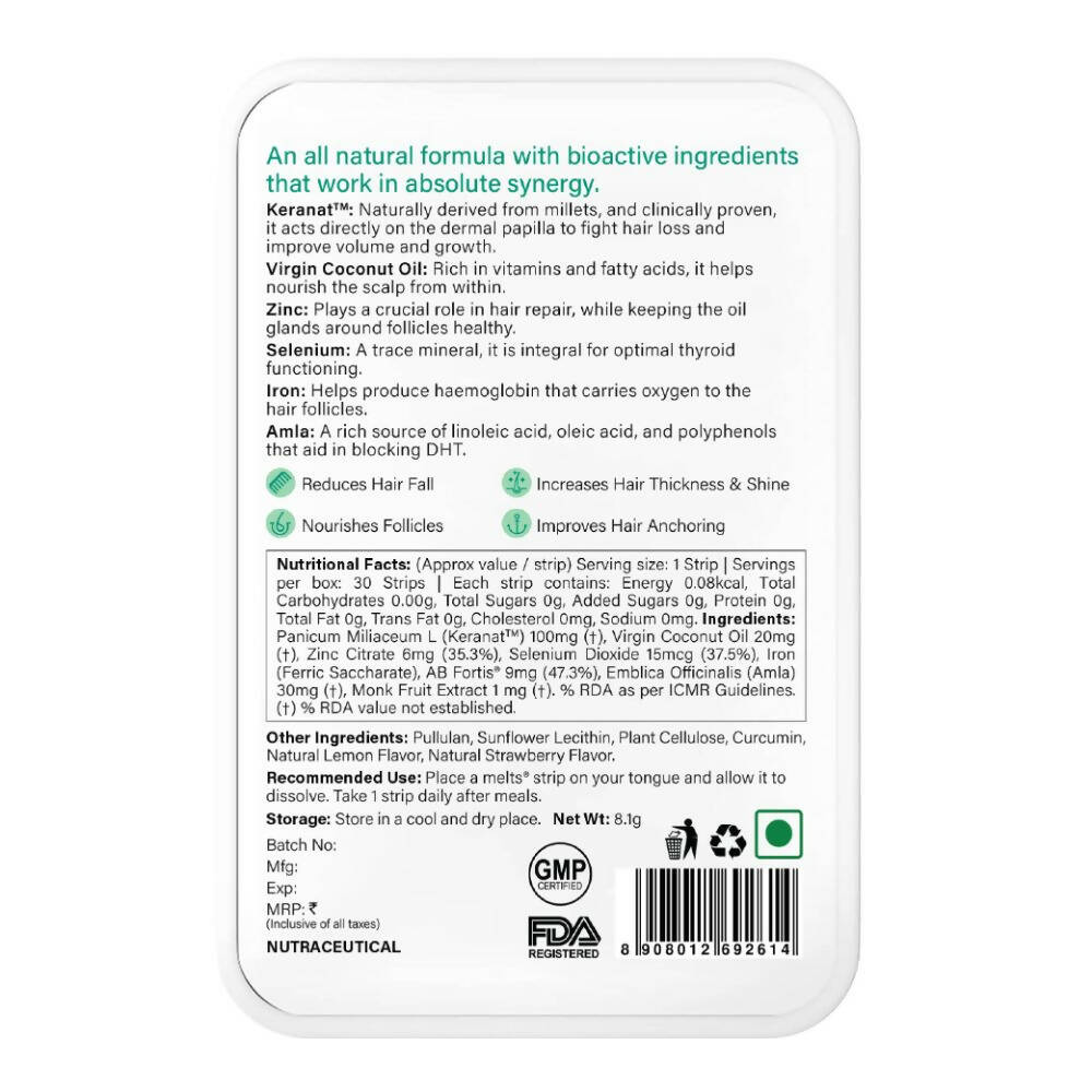 Wellbeing Nutrition Melts Hair Fall Control Oral Strips-Tropical Strawberry Flavor | Grocsy