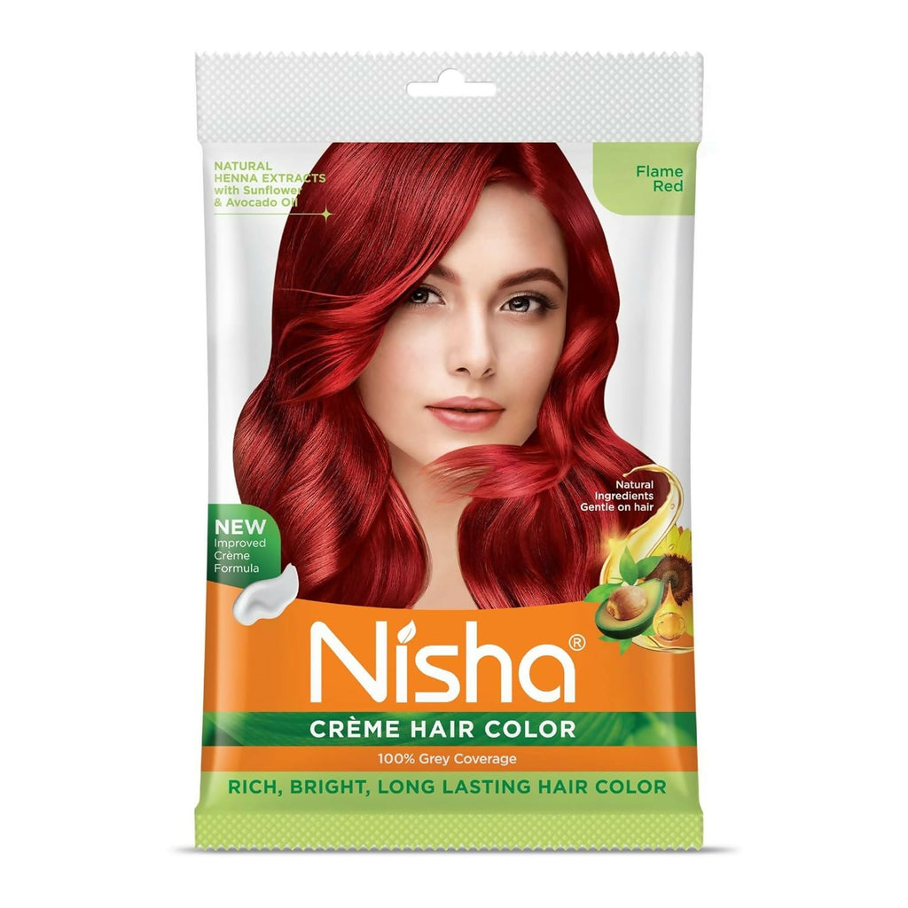 Nisha Creme Hair Color for Women & Men - Flame Red | Grocsy