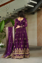 Joban Fashion Purple Georgette Sequence Embroidery Work Kurta Set | Grocsy