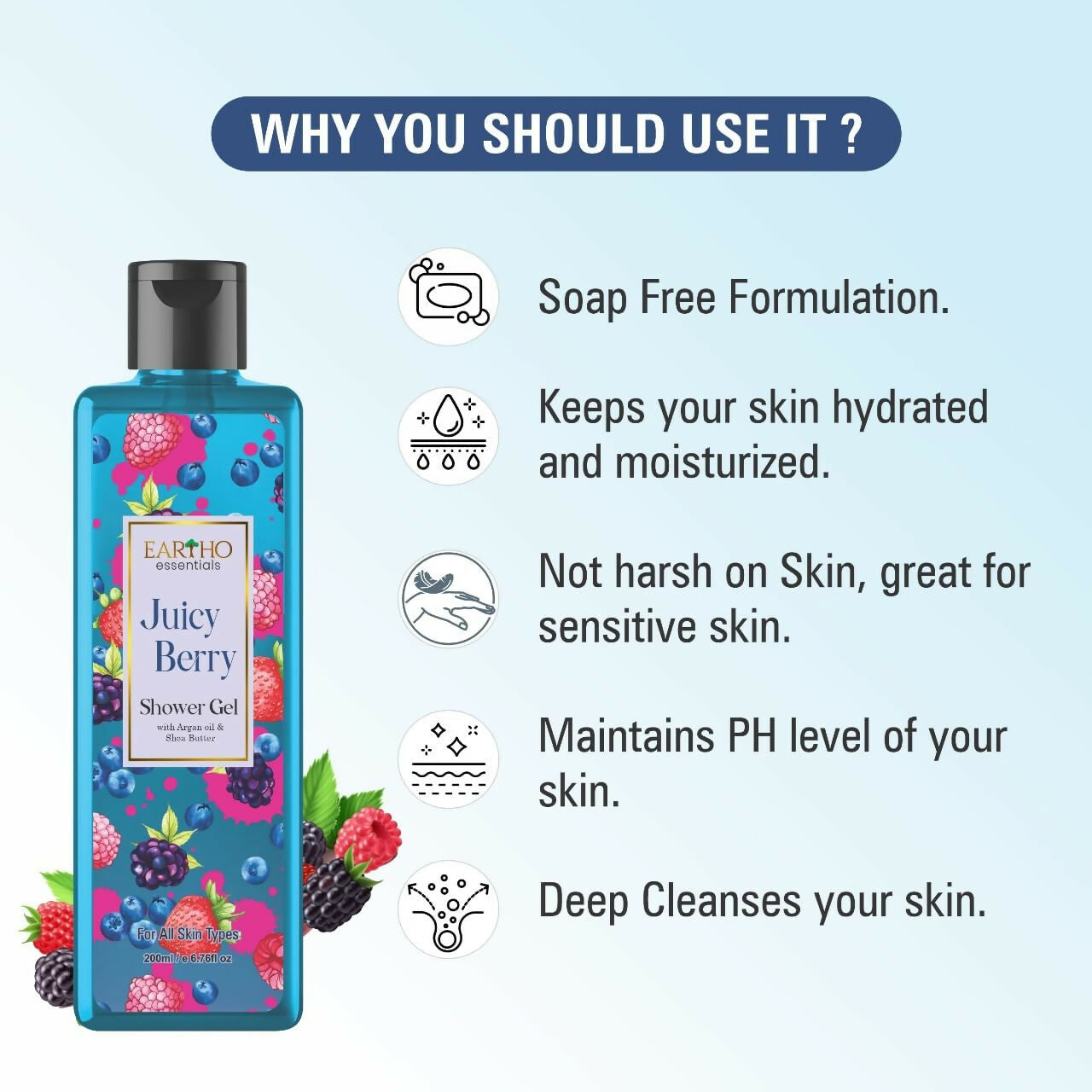 Eartho Essentials Juicy Berry Fusion Ayurvedic Shower Gel | Grocsy