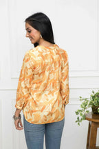 Myshka Women Floral V-Neck Regular Sleeves Polyester Mustard Top | Grocsy