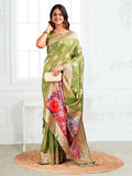Shree Shyam Fashion Linen Cotton Green Saree | Grocsy