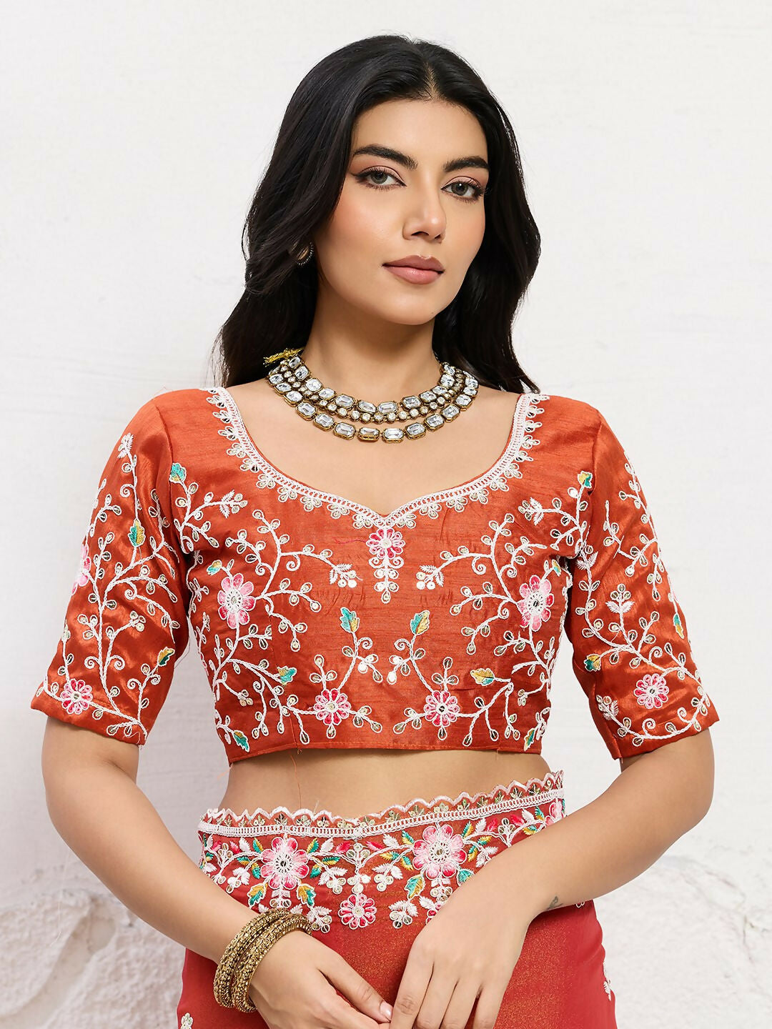 Teeya Creation New Trendy Wedding Special Party Wear Soft Nxc Moss Chiffon Saree-Orange | Grocsy