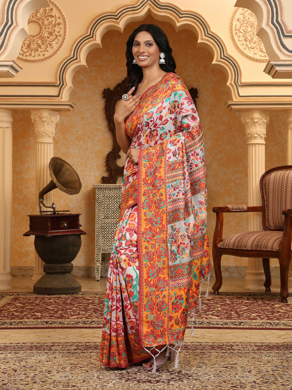 Shree Shyam Fashion Linen Cotton(Woven Work) Multicolour Saree | Grocsy