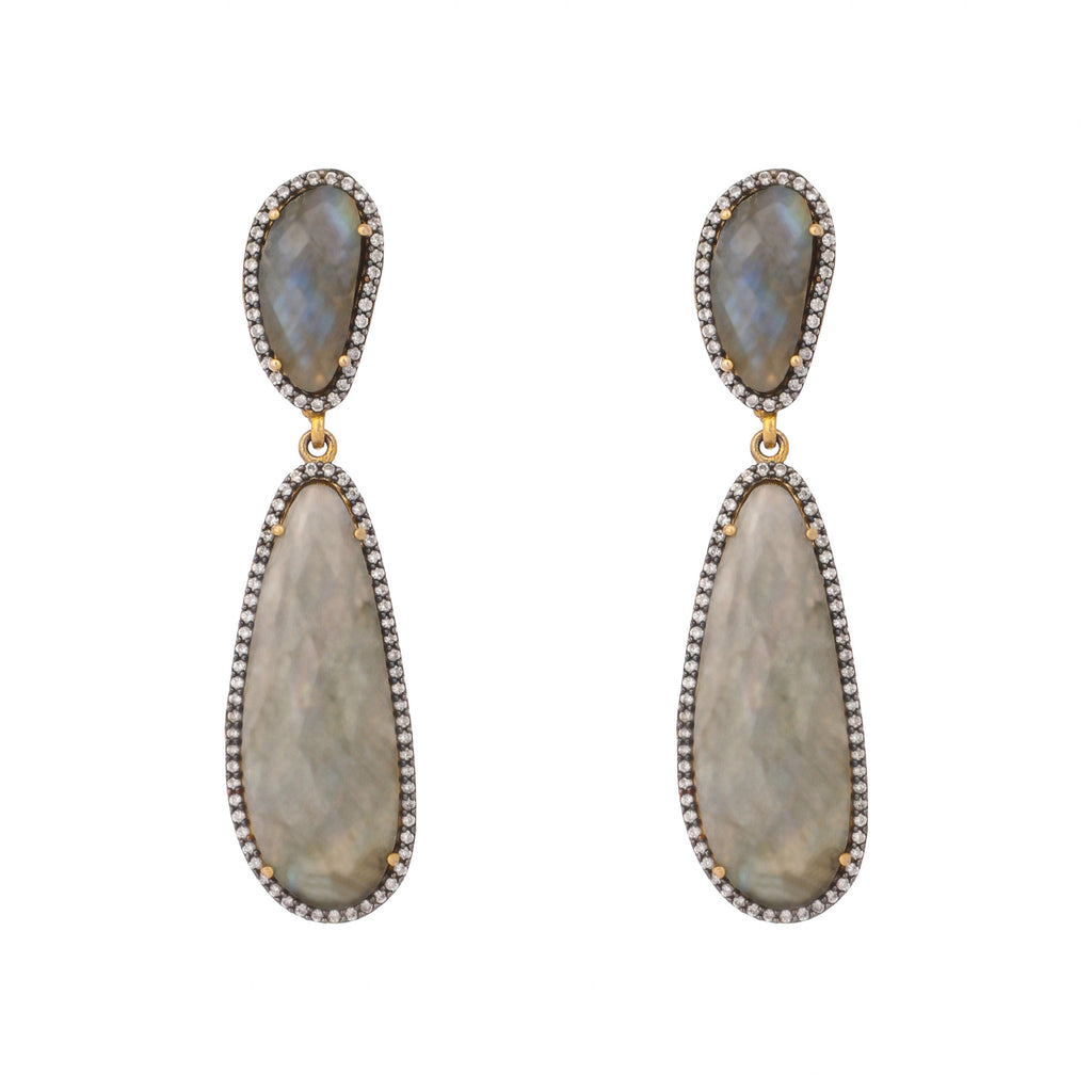 Nuyug 22K Gold Plated Labradorite Stone Contemporary Drop Earrings | Grocsy