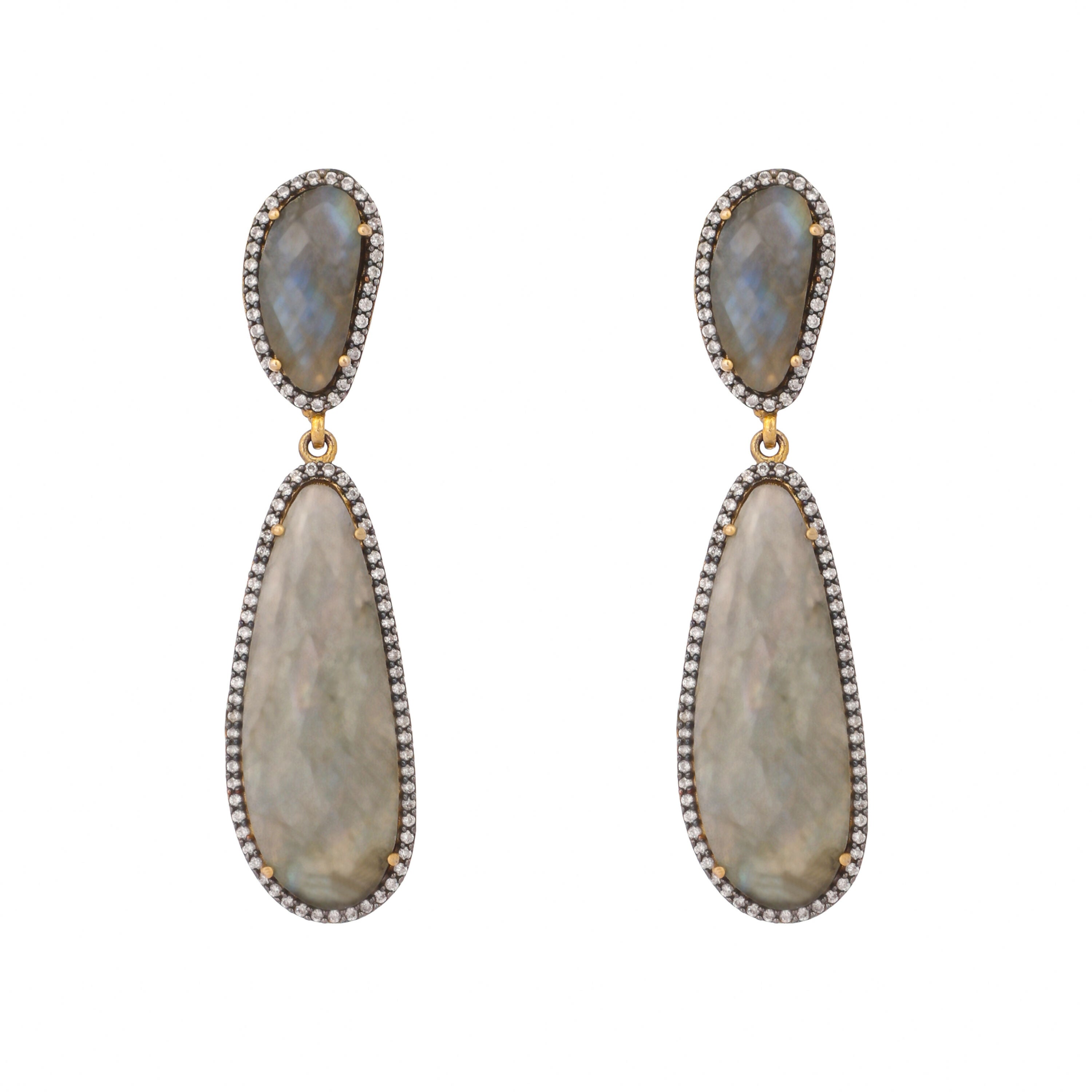 Nuyug 22K Gold Plated Labradorite Stone Contemporary Drop Earrings | Grocsy