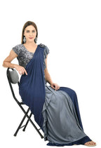 Mominos Fashion All Season Wear Gray And Blue Ruffled Ready To Wear Saree | Grocsy