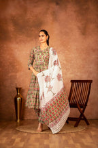 Joban Fashion Green Hand Block Printed Cotton Suit Set | Grocsy