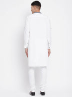 Even Apparels White Pure Cotton Men's Kurta With Contrast Collar And Placket | Grocsy