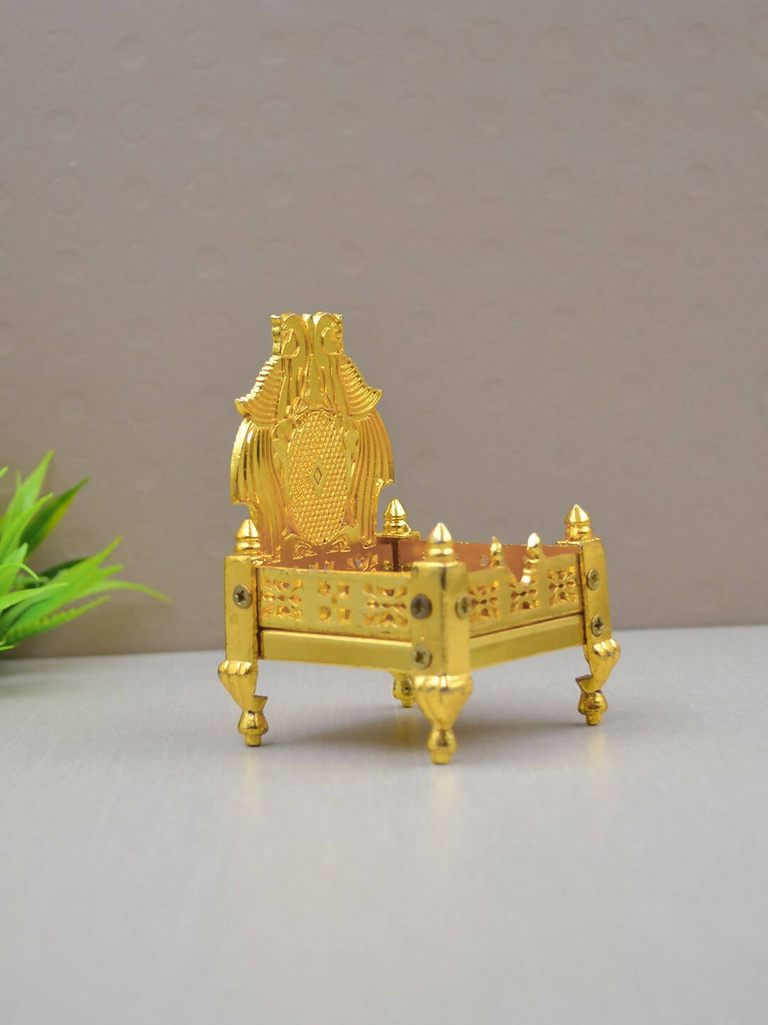 CraftVatika Gold Toned Aluminium Pooja Singhasan Chowkie | Grocsy