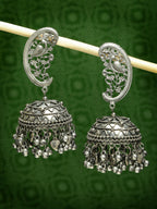NVR Women's Silver-Plated Oxidised Dome Shaped Jhumka Earrings | Grocsy