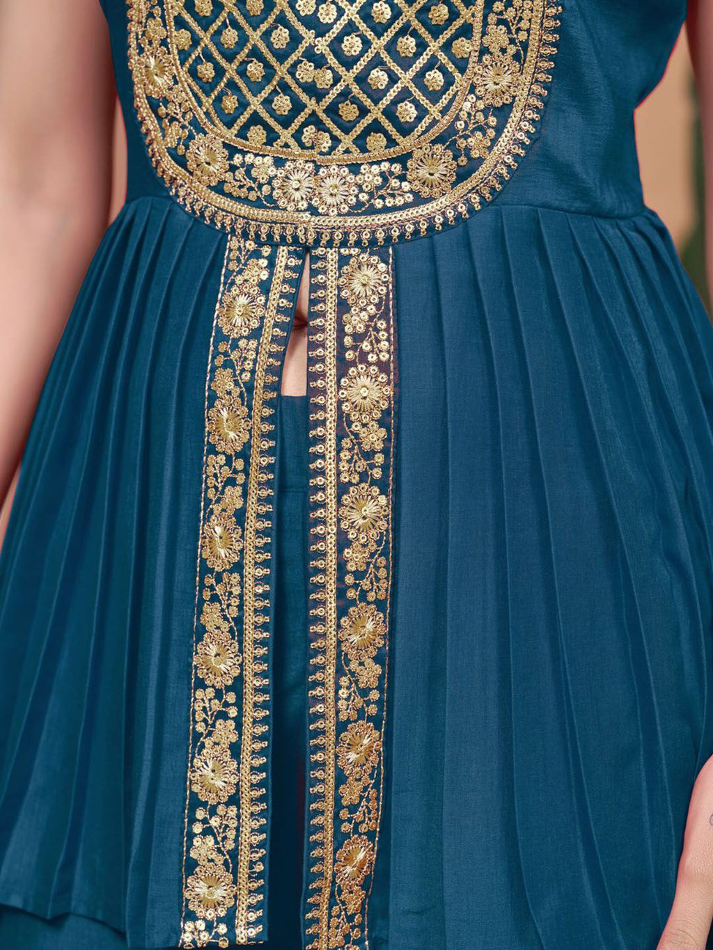 Sangria Floral Embroidered A-Line Kurta & Palazzo With Dupatta | Grocsy