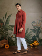 Vastranavya Rust Orange Exclusive Viscose Rayon Festival Wear Real Mirror Work Kurta with Dupatta | Grocsy