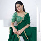 Green Pure Crepe Silk Diamond With Hand Work Saree With Unstitched Blouse - Norita Swaraa | Grocsy