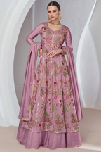 Lorenvalley Fashion Pink Viscose Silk Embroidery Work Gown Skirt Stitched | Grocsy