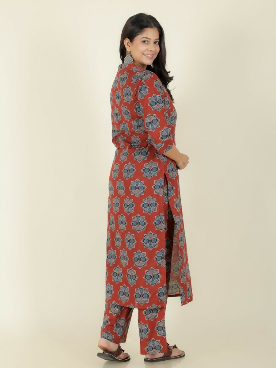 Aramya Red Soft Cotton Ajrakh Straight Kurta for Women | Grocsy