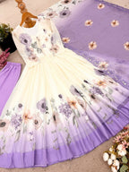 Teeya Creation Multi Color Faux Georgette Digital print With Embroidery Gown | Grocsy