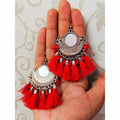 MS Fashion India Muskan Fancy German Silver Afghani Beaded Chandbali Hoop Earrings | Grocsy