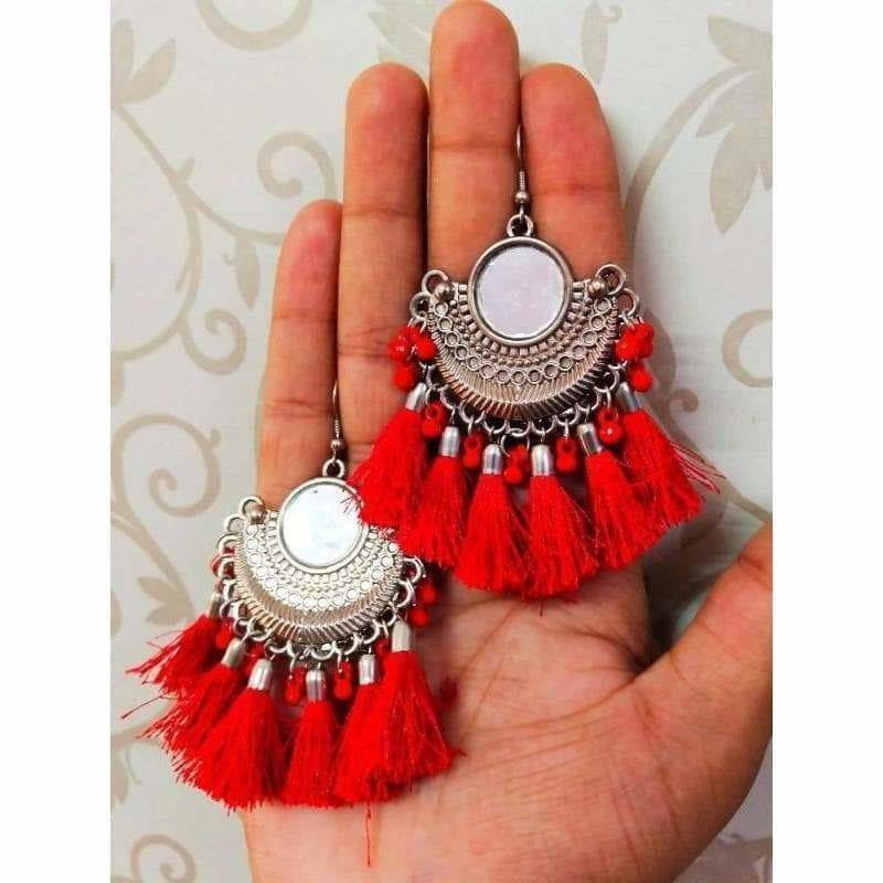 MS Fashion India Muskan Fancy German Silver Afghani Beaded Chandbali Hoop Earrings | Grocsy
