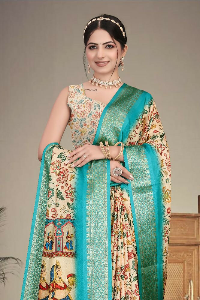 PR Fashion Multi Heavy Rich Cotton Silk Digital Print & Jacquard Saree | Grocsy