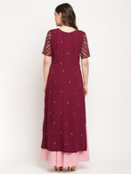 Ahalyaa Women Wine Crepe Glitter Print Dress | Grocsy