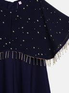 Ahalyaa Blue Crepe, Georgette A-Line Girl's Kurta | Grocsy