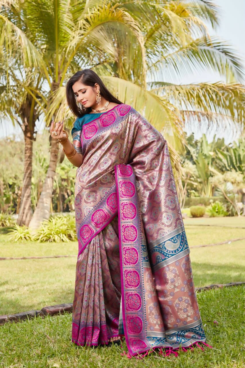Vastranavya Boutique Collection Kanjivaram Soft Silk Saree With Unstitched Blouse -  Dark_Peach | Grocsy
