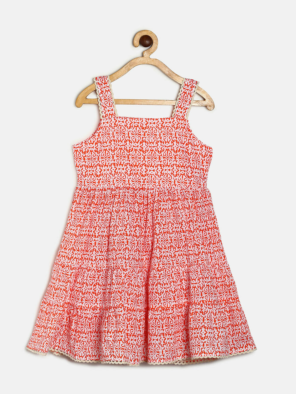 Manet Girls Cotton Layer Frock Printed - Orange | Grocsy