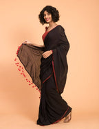 Suta Black Maroon Solid Cotton Saree | Grocsy