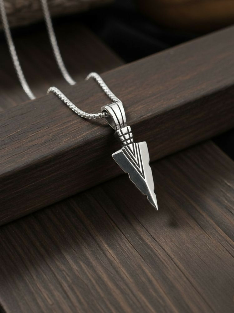 NVR Men's Arrow Shaped Silver Plated Pendant with Chain | Grocsy