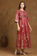 Juniper Women Maroon Shantoon Printed Anarkali Dress | Grocsy