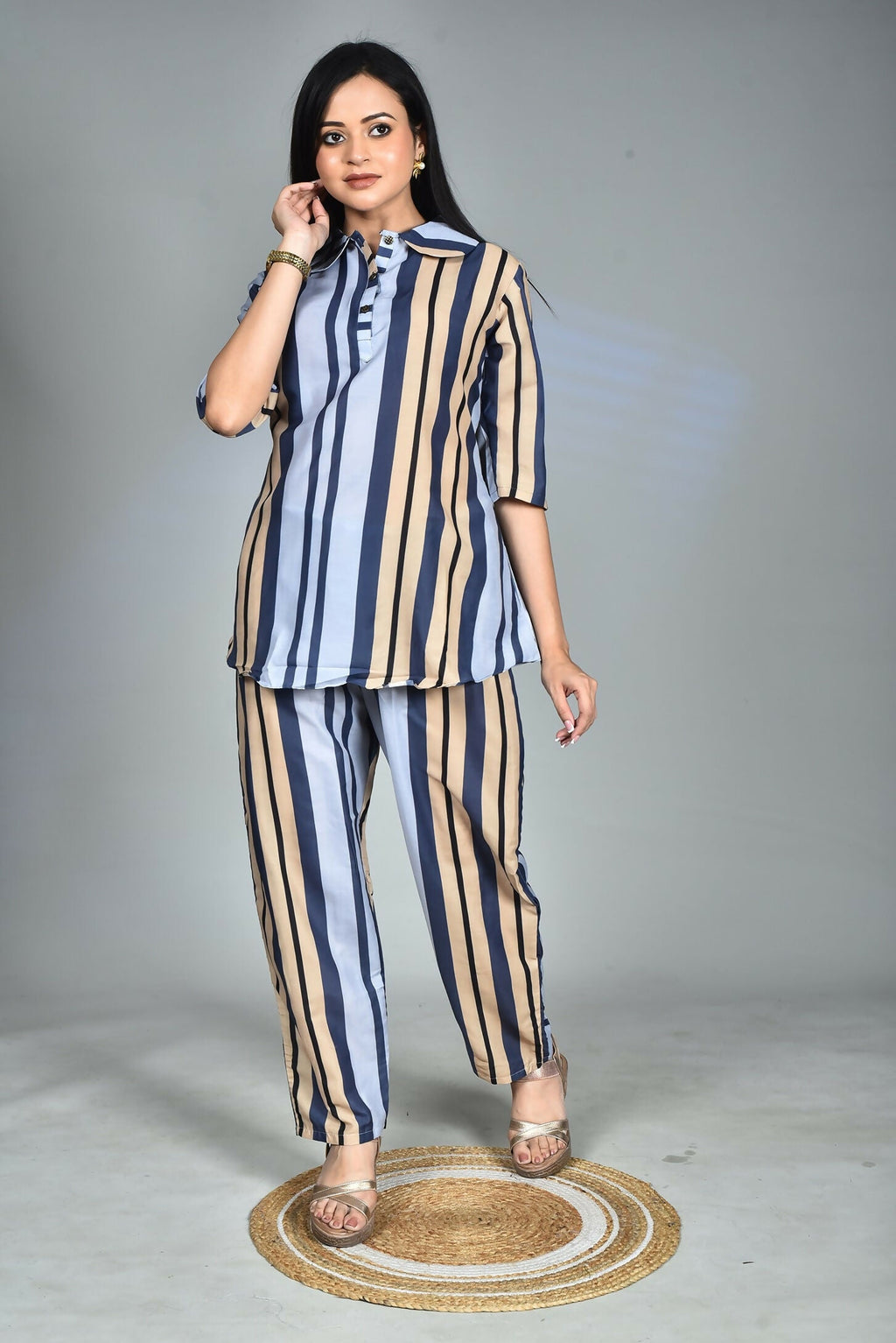 Morchari Digital Print Semi Muslin Co-Ord Set Top & Trouser-Multicolor | Grocsy