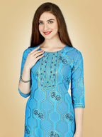 Jyoti Fashion Women's Sky Blue Viscose Rayon Embroidered Kurta Pant Set | Grocsy