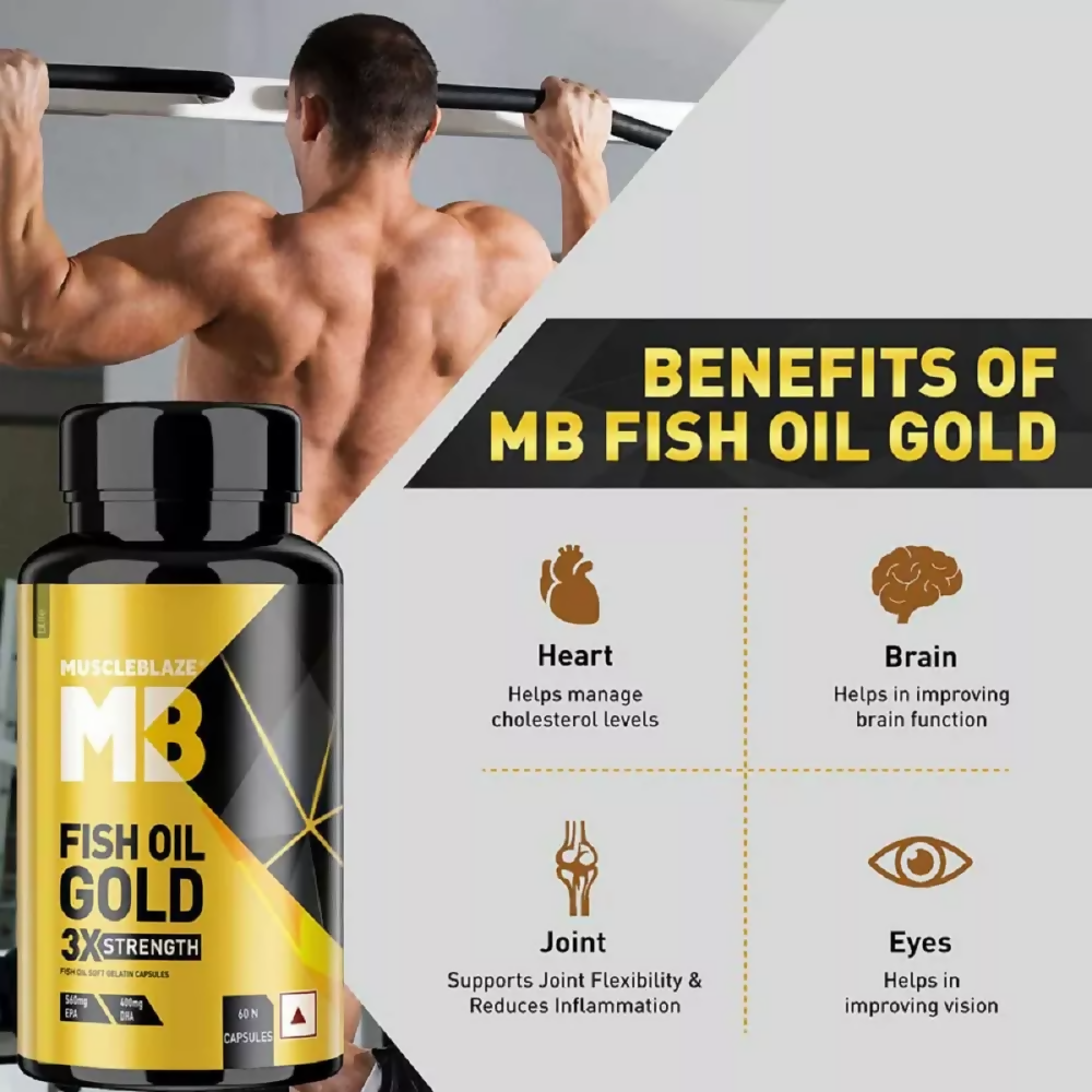 MuscleBlaze Omega 3 Fish Oil Gold Capsules | Grocsy