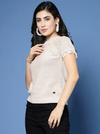 Women Winter Beige Cotton Pullover - Wool Trees | Grocsy