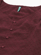 Janasya Women Maroon Poly Chiffon Dobby Weave Kurta | Grocsy