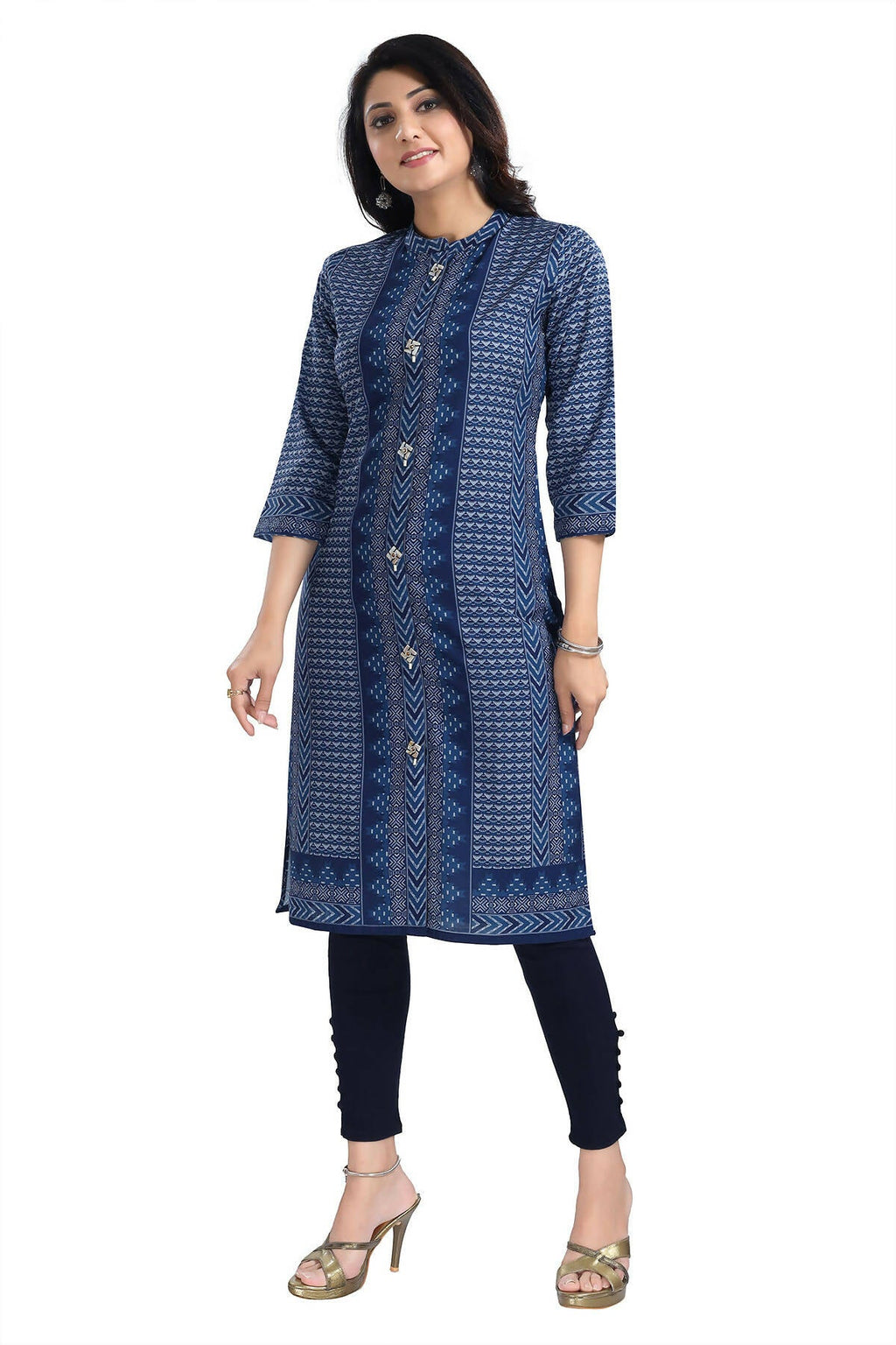 Snehal Creations Blue Designer Digital Print Cotton Slub Fabric Long Kurti Tunic | Grocsy