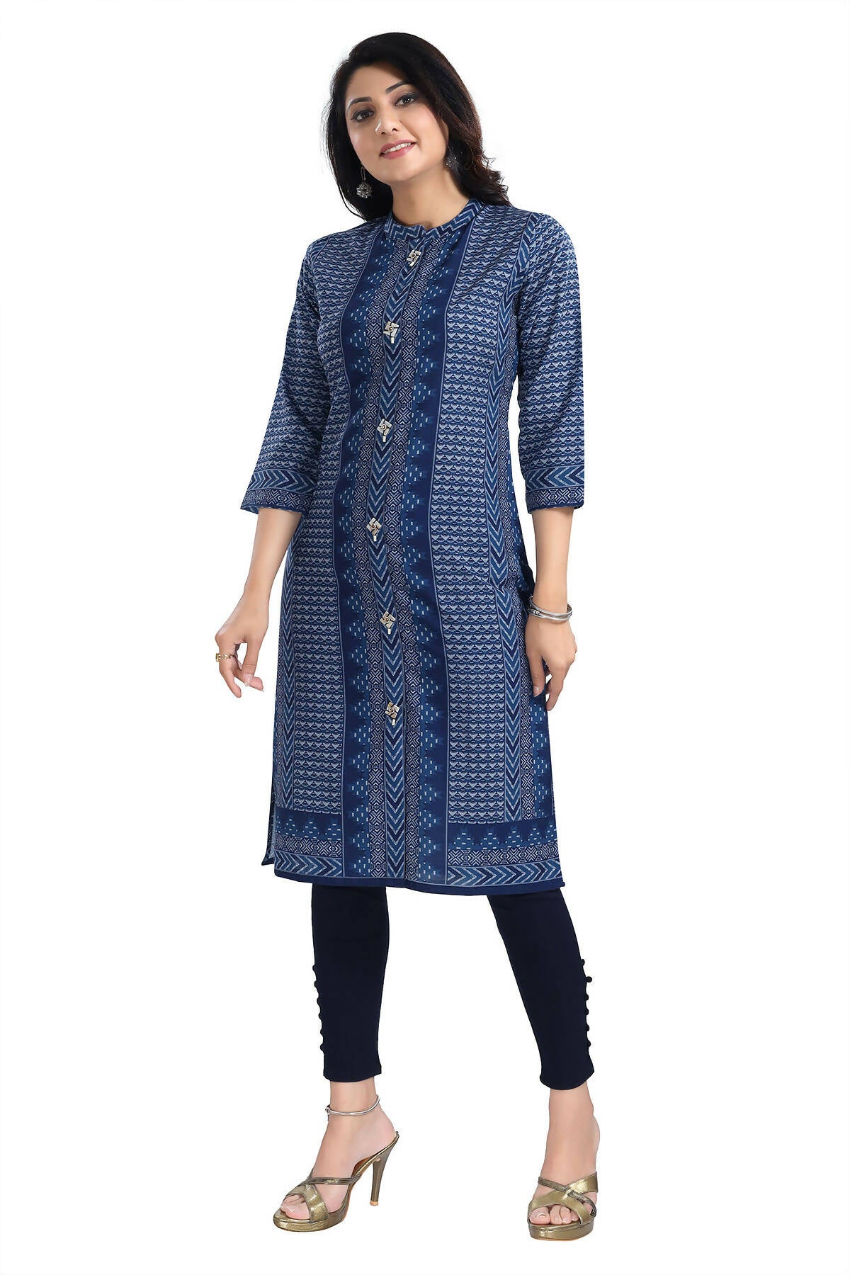 Snehal Creations Blue Designer Digital Print Cotton Slub Fabric Long Kurti Tunic | Grocsy