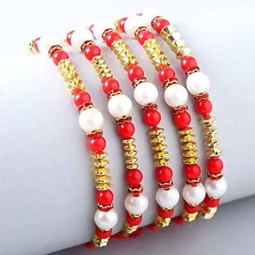Set of 5 Pearl Rakhi & Sweet Savoury Treats | Grocsy