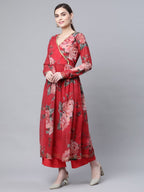 Ahalyaa Women Red Georgette Digital Floral Printed Kurta Palazzo Set | Grocsy
