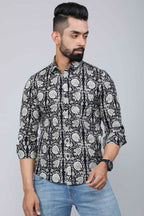 Miravan Men's Black Comfort Floral Printed Cotton Casual Shirt | Grocsy