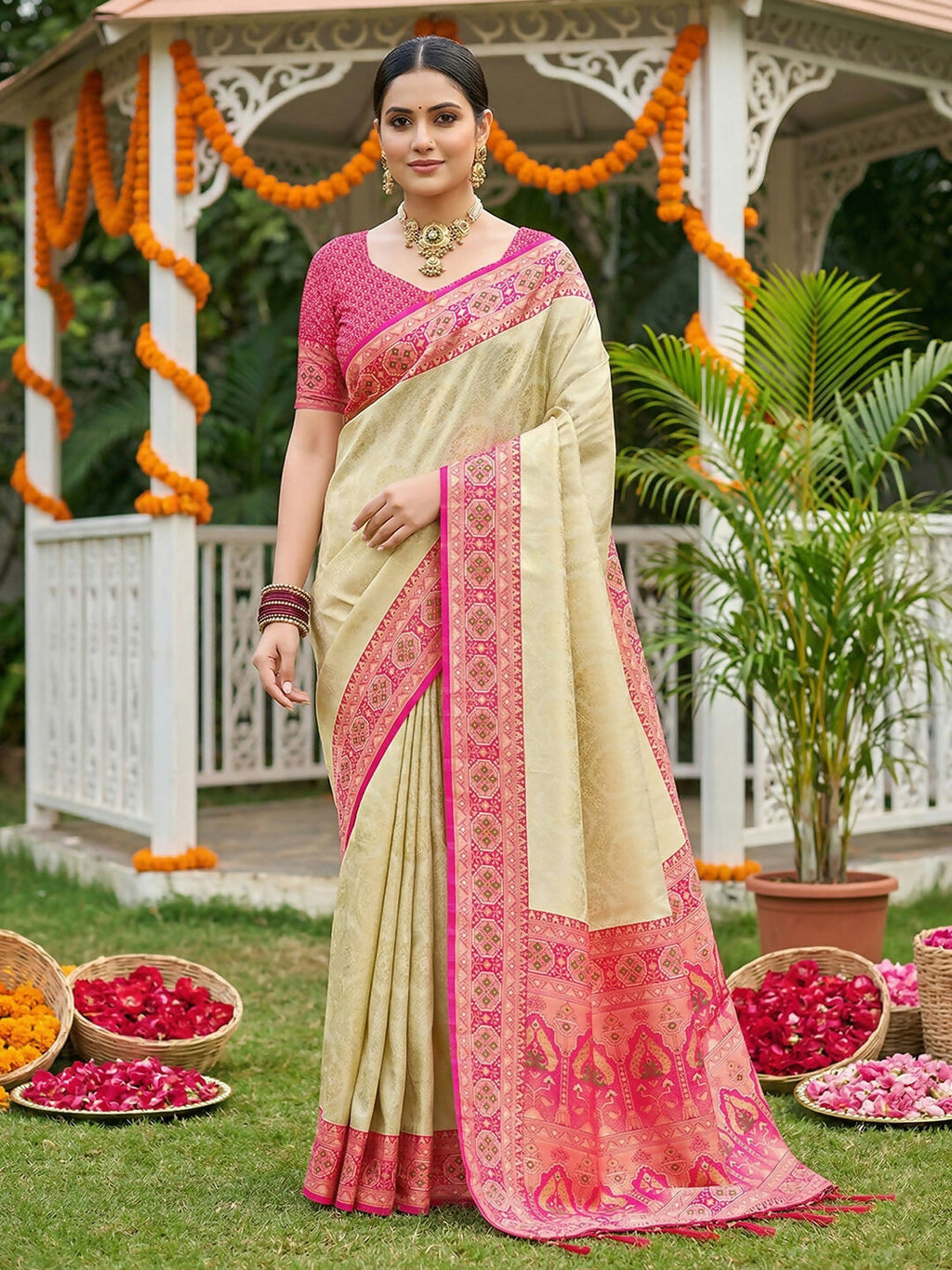 Shree Shyam Fashion Pink Soft Silk Saree | Grocsy