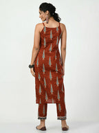 Myshka Women's Rust Printed Kurta With Trouser | Grocsy