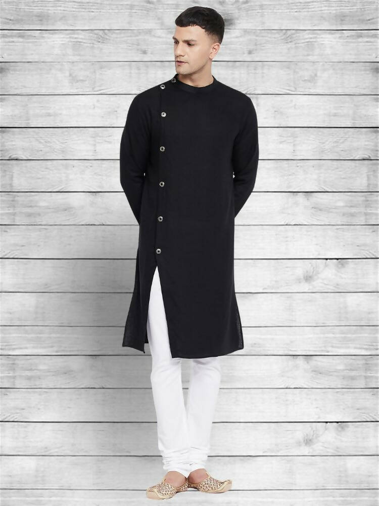 Even Apparels Black Cotton Linen Asymetrical Kurta - Black | Grocsy