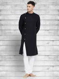 Even Apparels Black Cotton Linen Asymetrical Kurta - Black | Grocsy