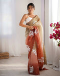 Choco and Orange Crunchy Crush Pedding Color Embroidery Work Party Wear Saree - Zuleika | Grocsy