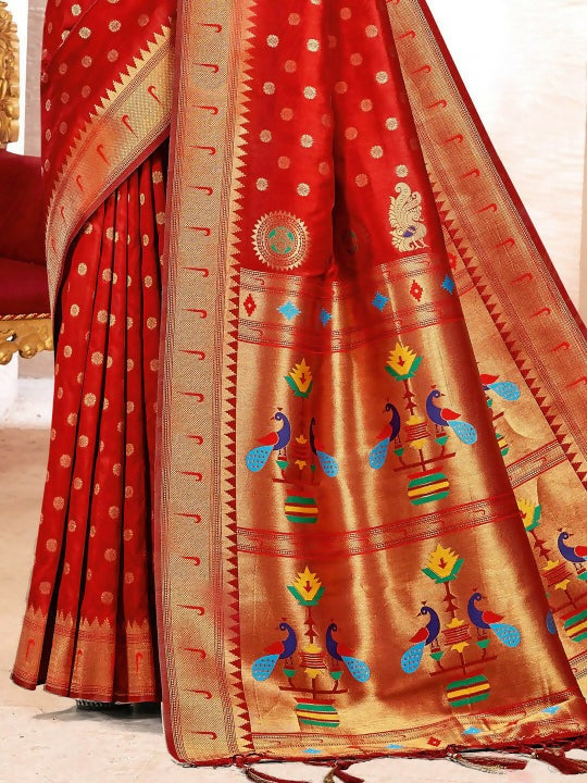 Shree Shyam Fashion Paithani Silk Red Saree | Grocsy