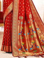 Shree Shyam Fashion Paithani Silk Red Saree | Grocsy