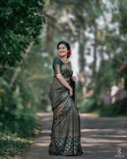DEIANA'S Beautiful Designer Golden zari Soft Lichi Silk Saree - Green | Grocsy