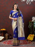 Lorenvalley Fashion Blue Soft Silk Woven Design Gold Zari Weaving Saree | Grocsy
